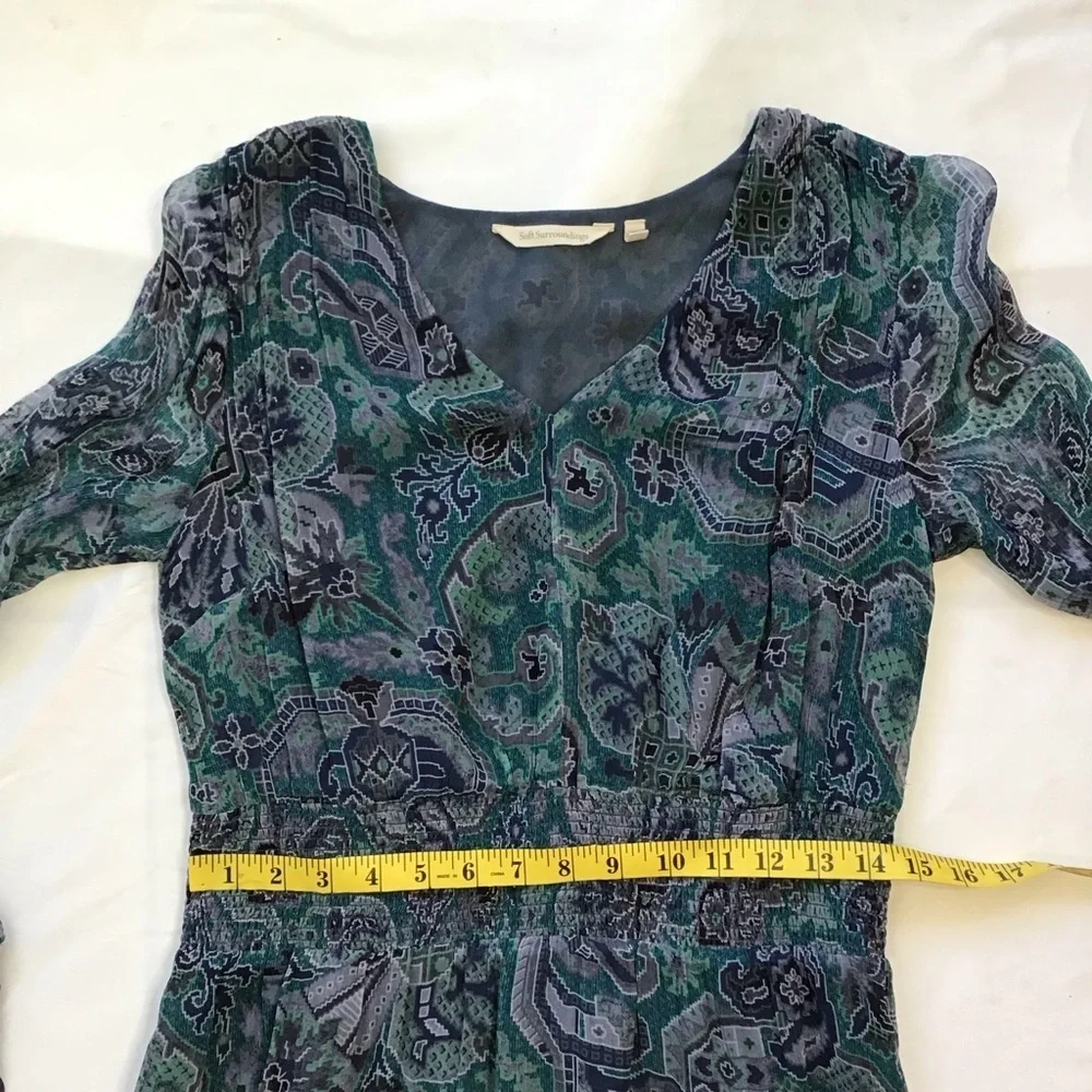 Soft Surroundings Women Elegant Green Sheer Long Sleeve Career Dress SZ XS